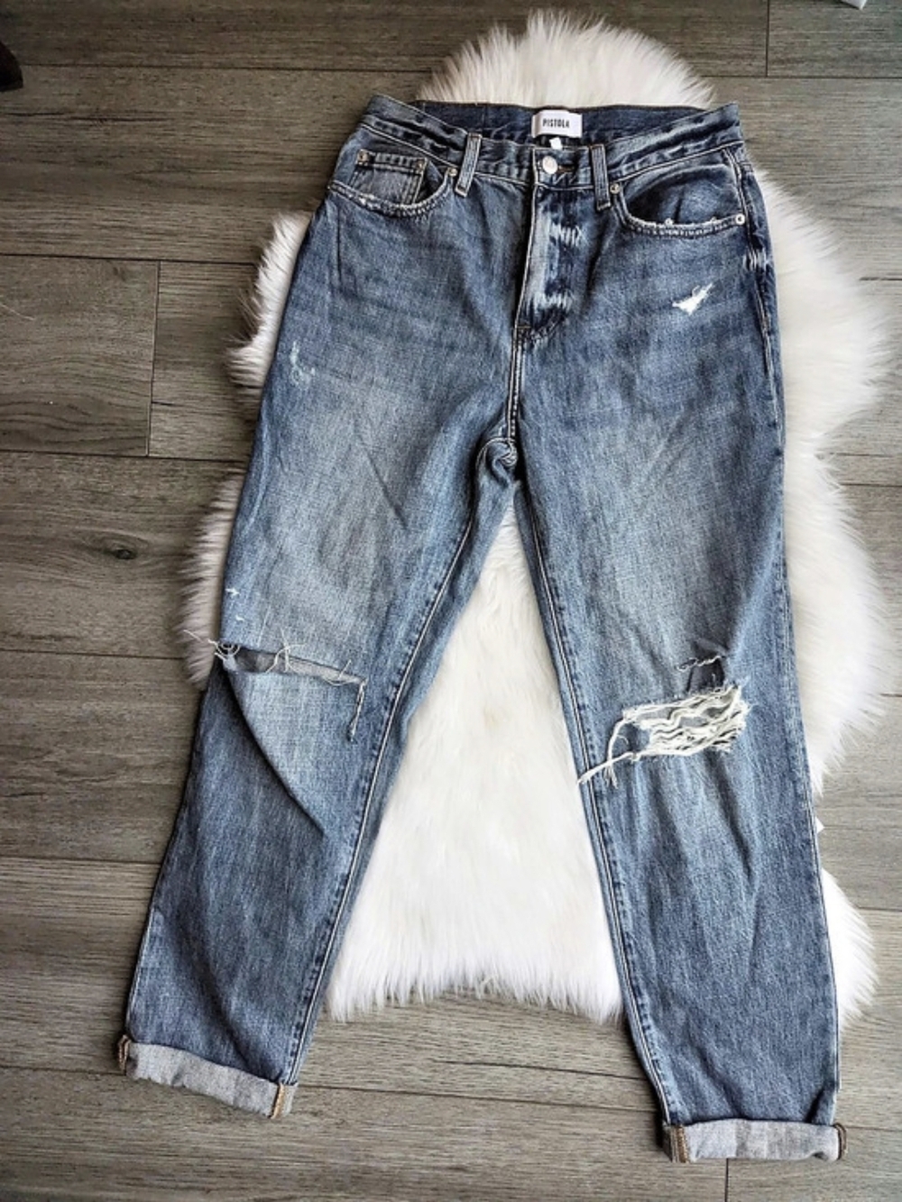 Pistola Presley High Rise Relaxed Roller  High Rise Distressed Jeans Waist 27
